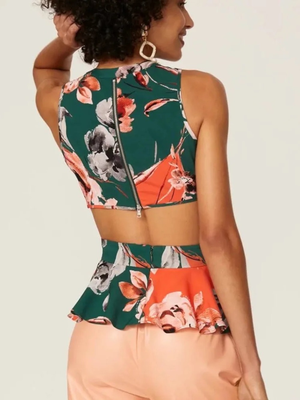 MARISSA WEBB CUT OUT V NECK FLORAL PEPLUM TOP - Picture 3 of 3